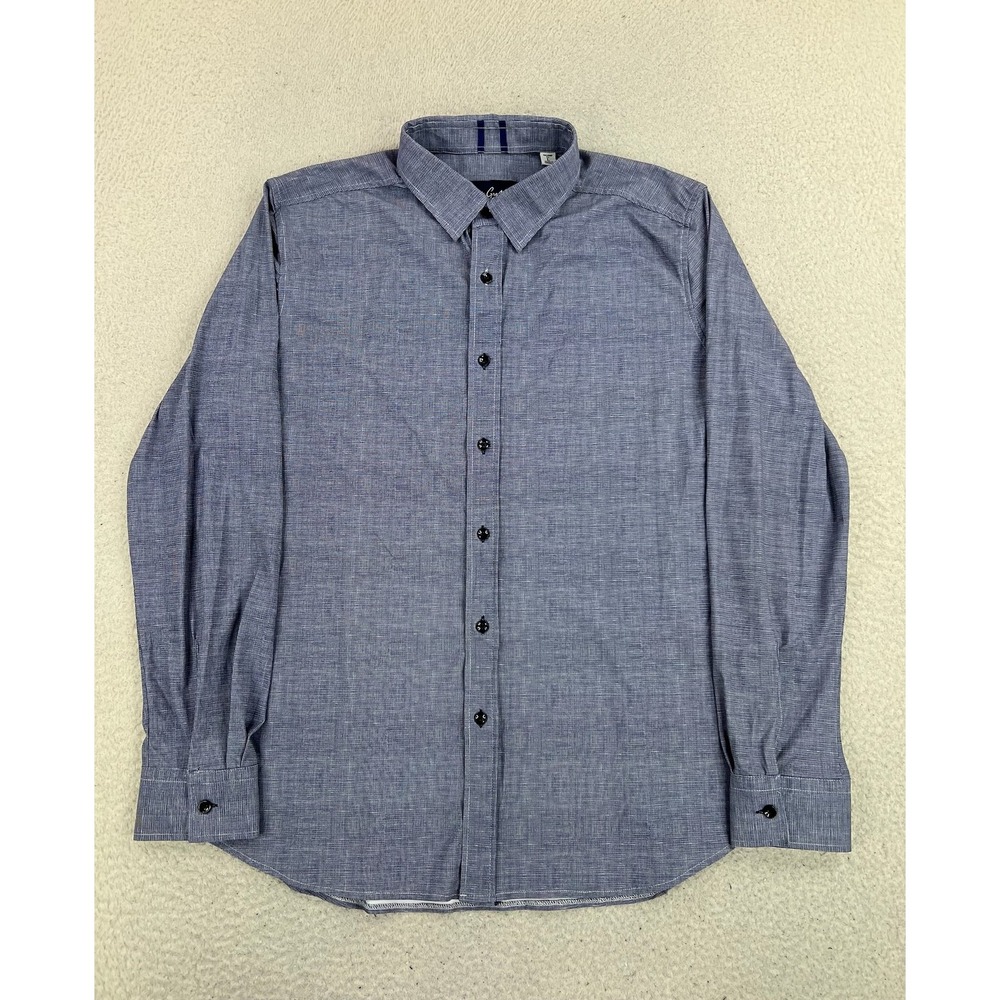 Robert Graham Dress Shirt Mens Large Blue Check Tailored Fit Stretch LS